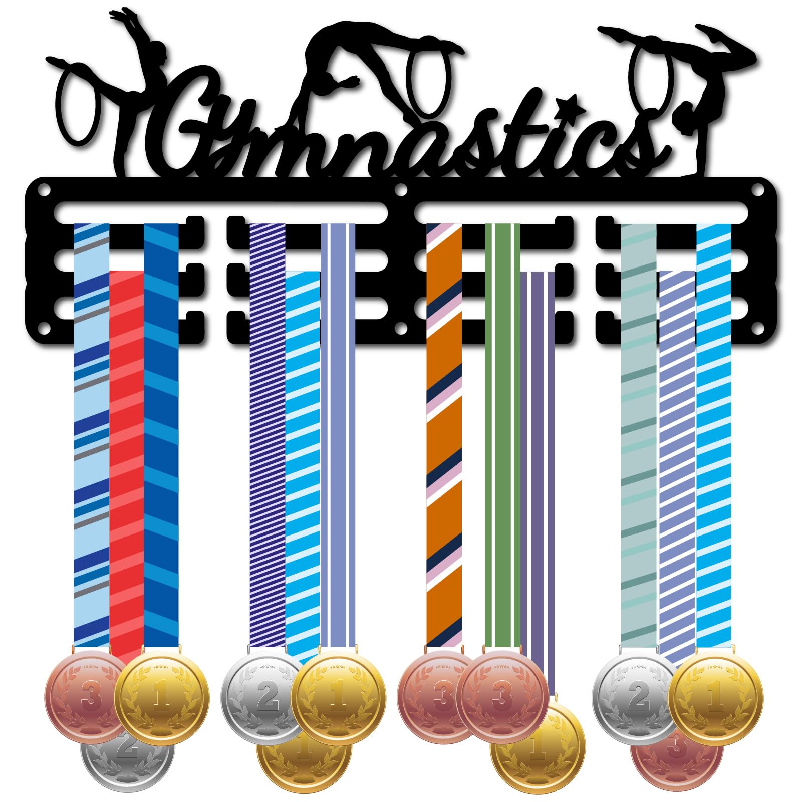CREATCABIN Gymnastics Medal Holder Medal Hanger Display Wall Sports Race Competition Awards Ribbons Organizer Small Black Metal Mount Decor Frame for Wall Hanging 40+ Medals Player Gift 11.4x5.1Inch