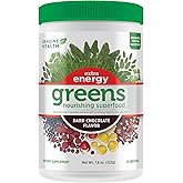 Genuine Health Greens + Extra Energy Superfood Powder, Provides An Immediate Energy Boost & Supports Gut Health, Dark Chocolate Flavor, 15 Servings