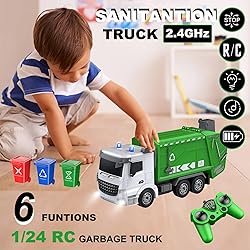 CALEST 2.4Ghz RC Garbage Truck with 4 Trash Cans, 6