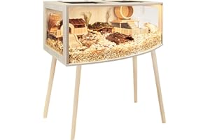 Prolee Hamster Cage with Curved Design,Chew Proof Wooden Hamsters Enclosure with Leg Stand and Openable Top or Gerbils,Hamster Habitat
