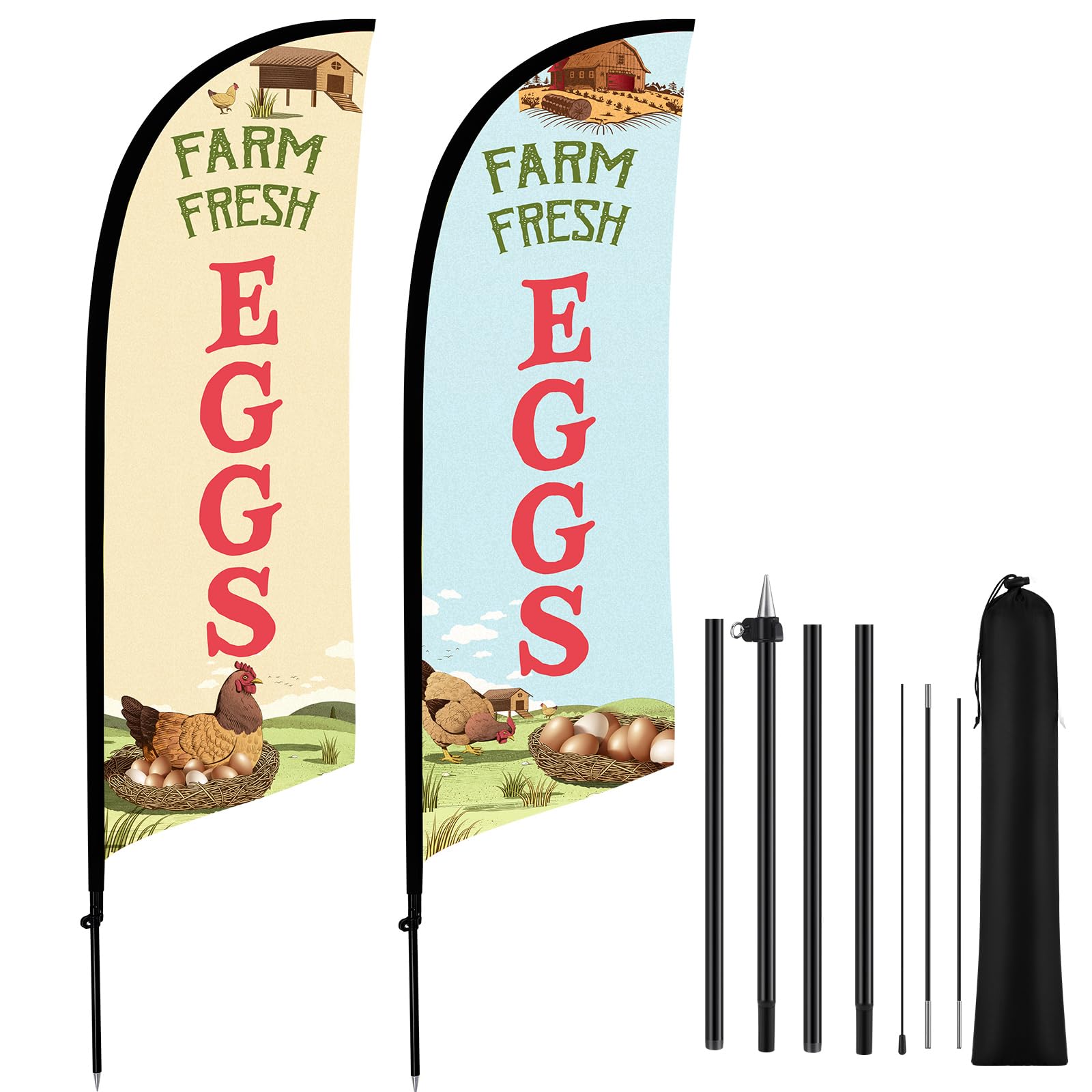 Photo 1 of HunnmingRe 2 Set Feather Flag Kit, 8ft Advertising Swooper Flag Banner with Pole and Ground Stake for Business Restaurant Advertising Banner for Outside Ground (Eggs)