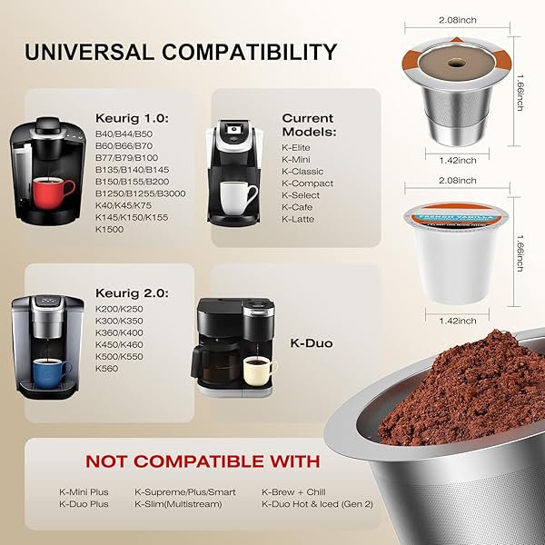 FAQQMCVY REUSABLE K CUPS COFFEE FILTERS FOR KEURIG: STAINLESS STEEL K CUPS COFFEE PODS COMPATIBLE 1.0 & 2.0 COFFEE MAKERS MACHINE (2PACK)