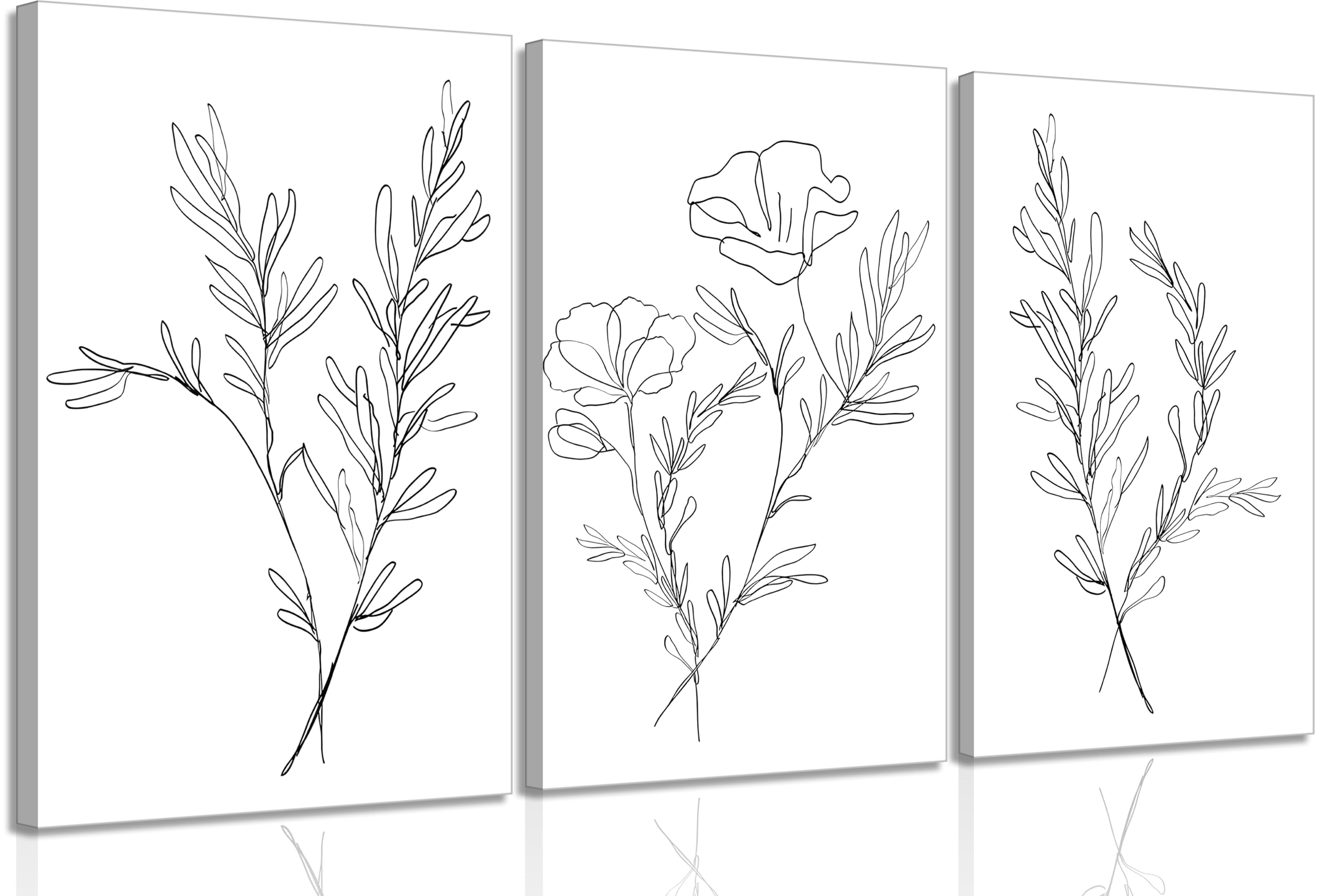 Photo 1 of Neutral Botanical Canvas Wall Art Farmhouse Line Plant Painting Picture Wall Decor Black And White Minimalist Poster Print Artwork for Bathroom Bedroom Living Room Home Decoration