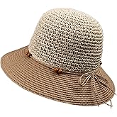 Panchitalk Women Straw Sun Hat, Wide Brim Breathable Crochet Hat, Foldable Summer Beach Cap(56-58cm)