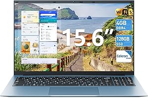 Naclud 15.6 Inch Laptop with Celeron N4000 Processor, 4GB RAM 128GB SSD Ordinateur Portable, Win 11 Laptops Computer, BT5.0, 