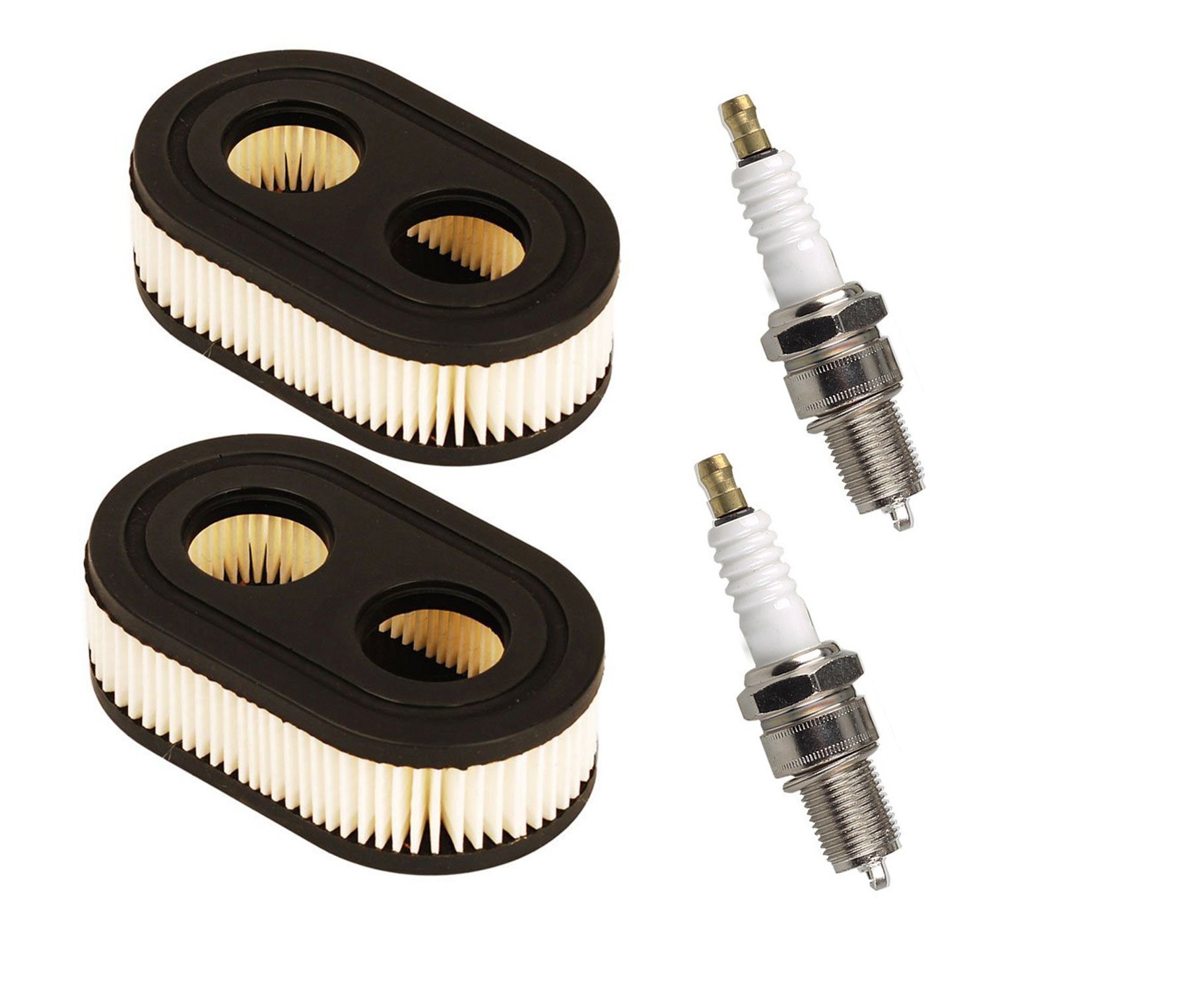 OxoxO (2 Set Air Filter With Spark Plug Compatible with Briggs & Stratton 798452 593260 Engine Lawnmower Oregon 30-168 Rotary 14364