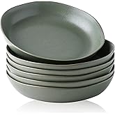 AmorArc 9.75'' Large Ceramic Pasta Bowls, 38oz Stoneware Serving Bowls Set of 6 for Kitchen, Oven, Microwave&Dishwasher Safe Bowls with Wavy Rim for Fruit Pasta Salad Meal, Reactive Glaze