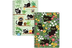 Wonninek A5 Black Cat Spiral Notebooks, 2Pcs 50 Sheets / 100 Pages Cute Wire Notebooks, Hardcover Spiral Notebook Ruled Lined