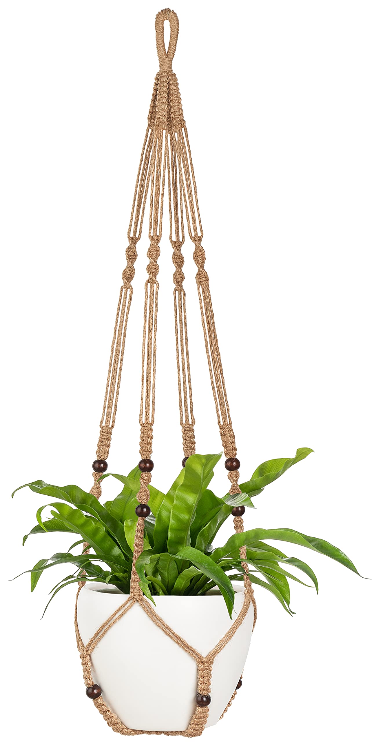 Photo 1 of Mkono 43 Inch Macrame Plant Hanger Large for up to 12 Inch Pot Extra Long Hanging Plant Holder No Tassels Hanging Planter Basket with Wood Beads for Indoor Outdoor Home Decor, Brown