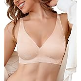 DEANGELMON Bras for Women No Underwire Seamless Wireless V Neck Comfort Bra Back Smoothing T-Shirt Bras