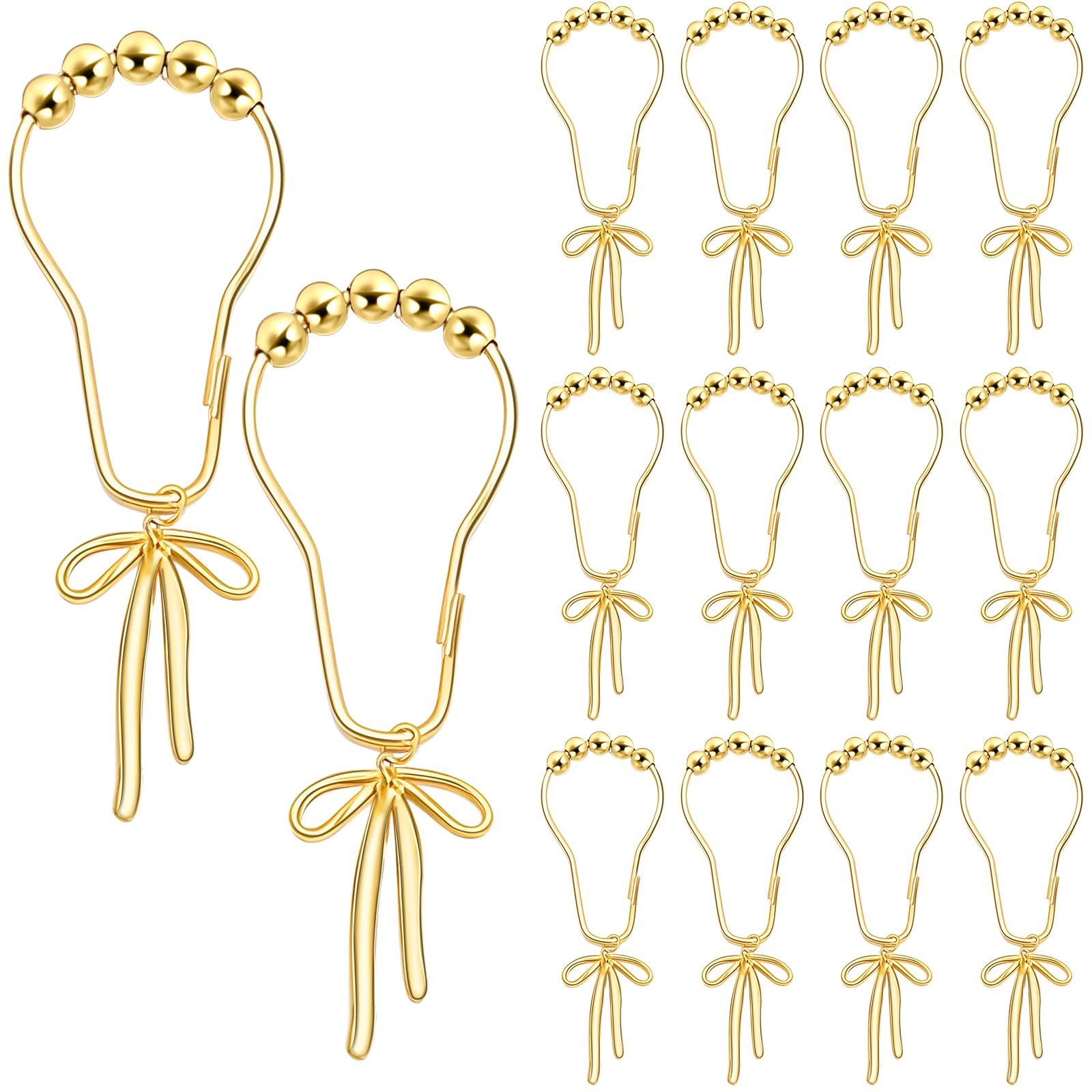 Photo 1 of Maxdot 12 Pcs Gold Bow Knot Shower Curtain Hooks Rustproof Metal Decorative Bow Knot Shower Hangers Bulk Glide Curtain Rings for Bathroom Bedroom Living Room Decor