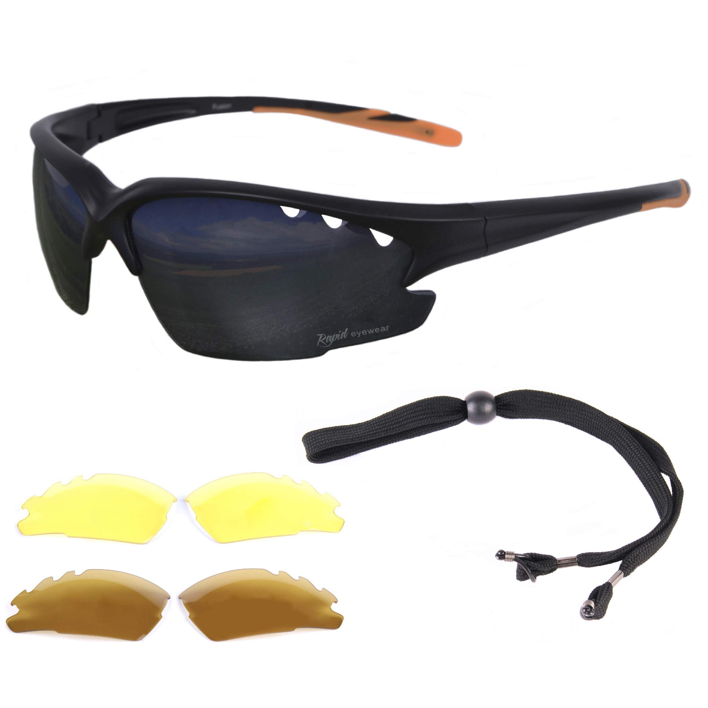 Rapid Eyewear Polarised Outdoor Sports Sunglasses. Mens & Womens. Changeable Anti Fog Lenses. Ideal for Cricket, Fishing, Driving, Tennis etc. UV400 Protection. Anti-Mist Lenses