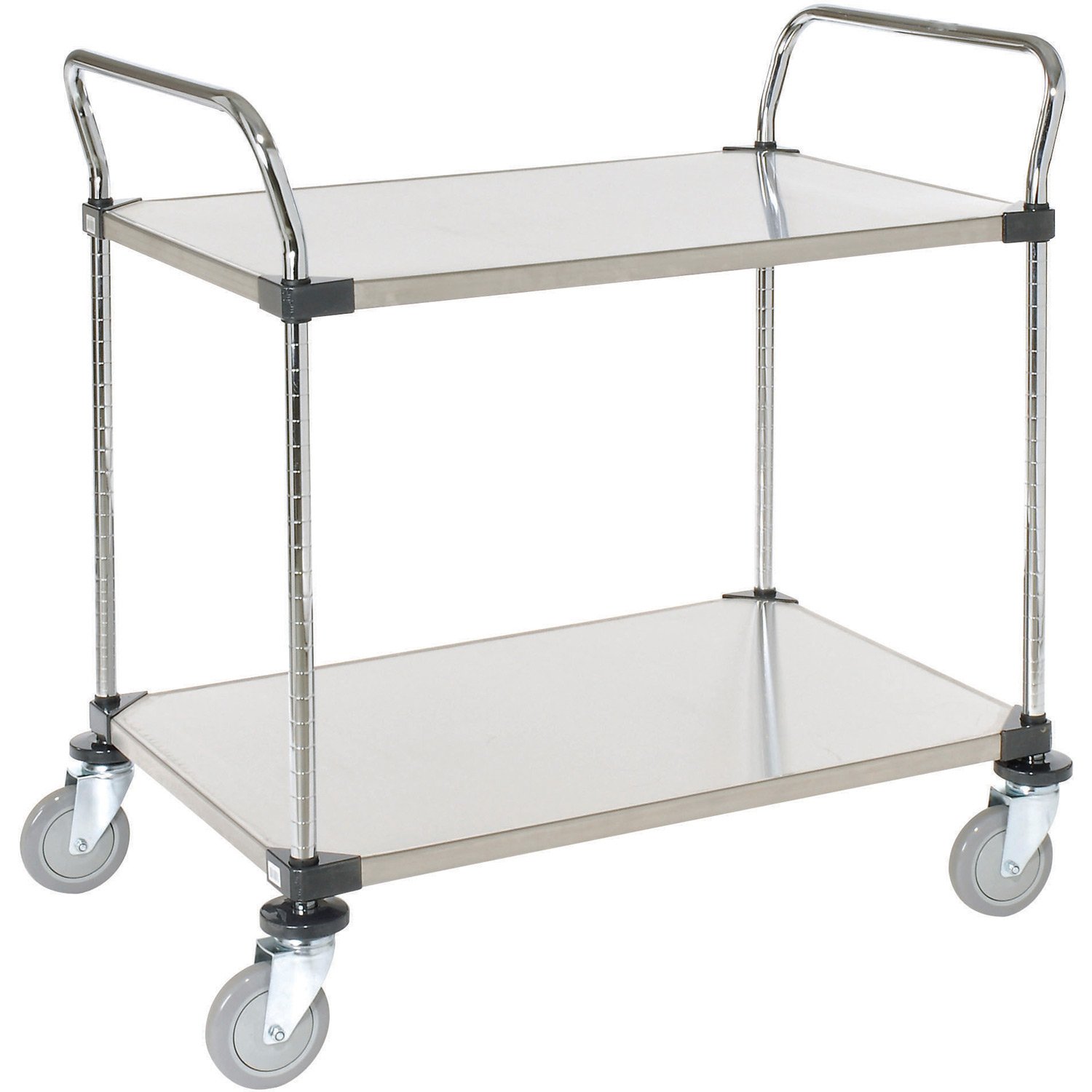 Nexel 2436P2SS Utility Cart Two Solid Shelves with 5" Polyurethane