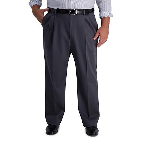 Haggar mens B&t Iron Free Premium Khaki Classic Fit Pleat Front Expandable Waist Casual Pants, Dark Grey, 50W x 29L US