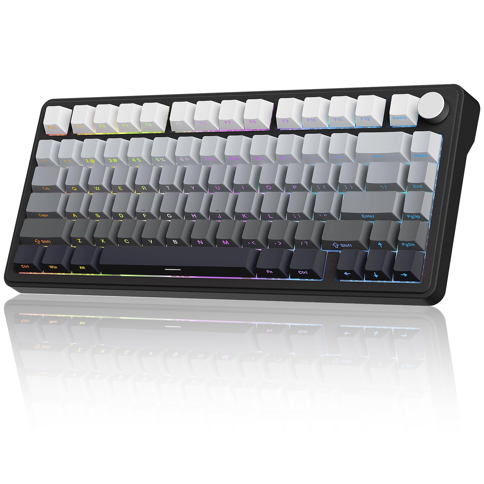 CC MALL M75 Mechanical Keyboard,75% Gasket Hot Swappable,RGB Backlit,Side Printed PBT Keycaps,2.4Ghz/Bluetooth/USB-C Gaming Keyboards (White and Black)