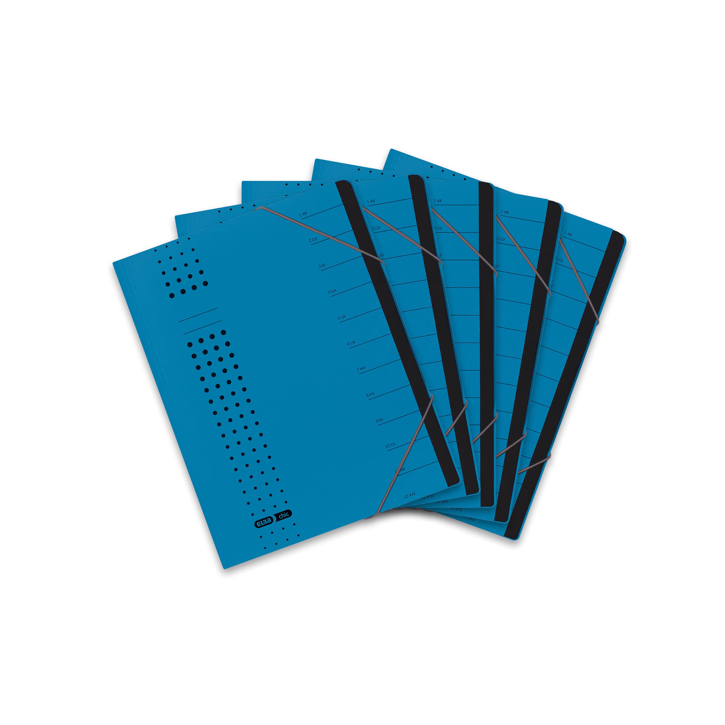 Elba Chic 42496AZ Folder Recycled Card 450 g/m² (Pack of 12 Compartments with Blank Tabs Pack of 5 Charcoal Folder File Chic A4 Blue