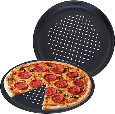 GEEZY Large Non-Stick Pizza Baking Tray 32cm Set of 2 Carbon Steel Perforated