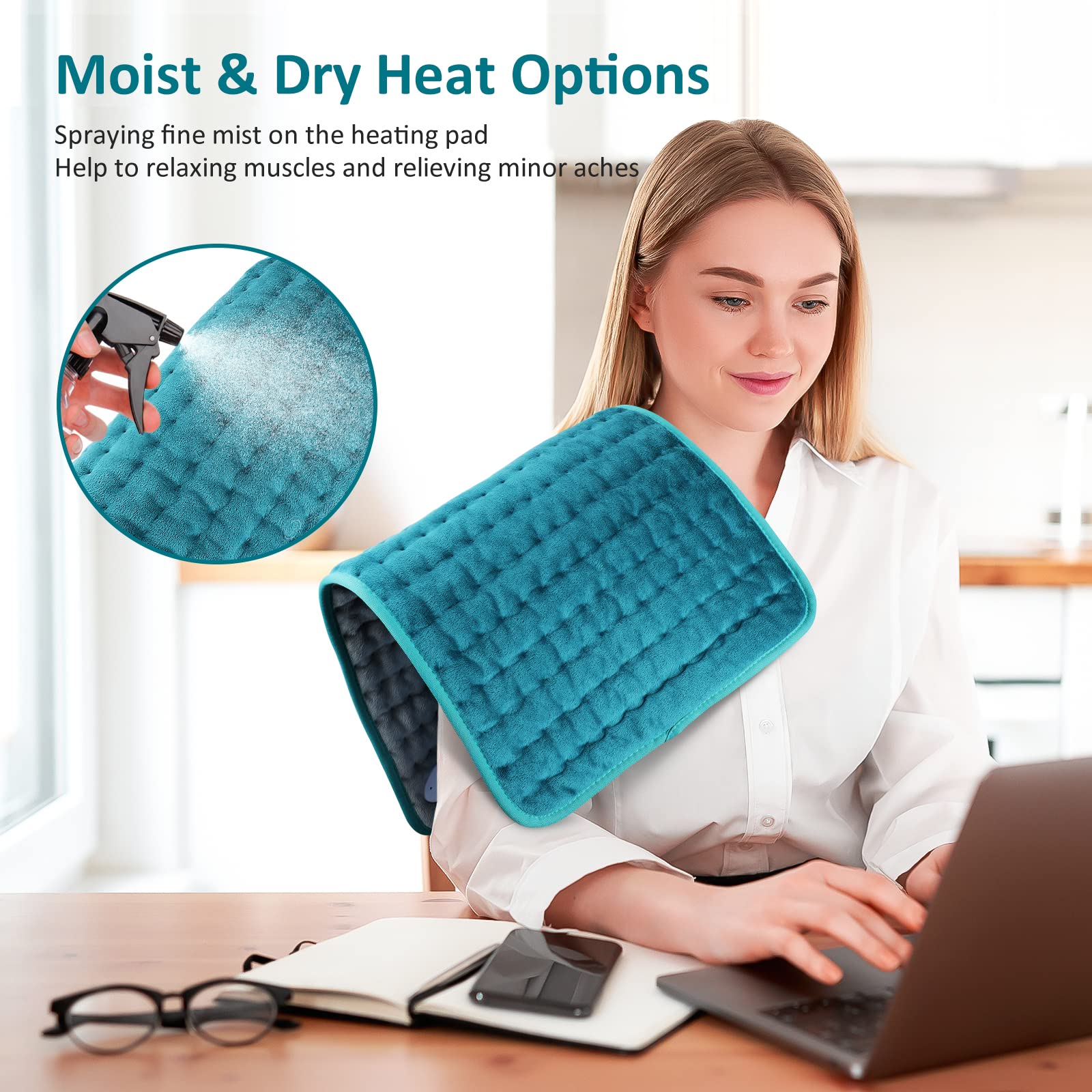 Electric Heating pad for Back/Shoulder/Neck/Knee/Leg Pain Relief, 6 Fast Heating Settings, Auto-Off, Machine Washable, Moist Dry Heat Options, Extra Large 12