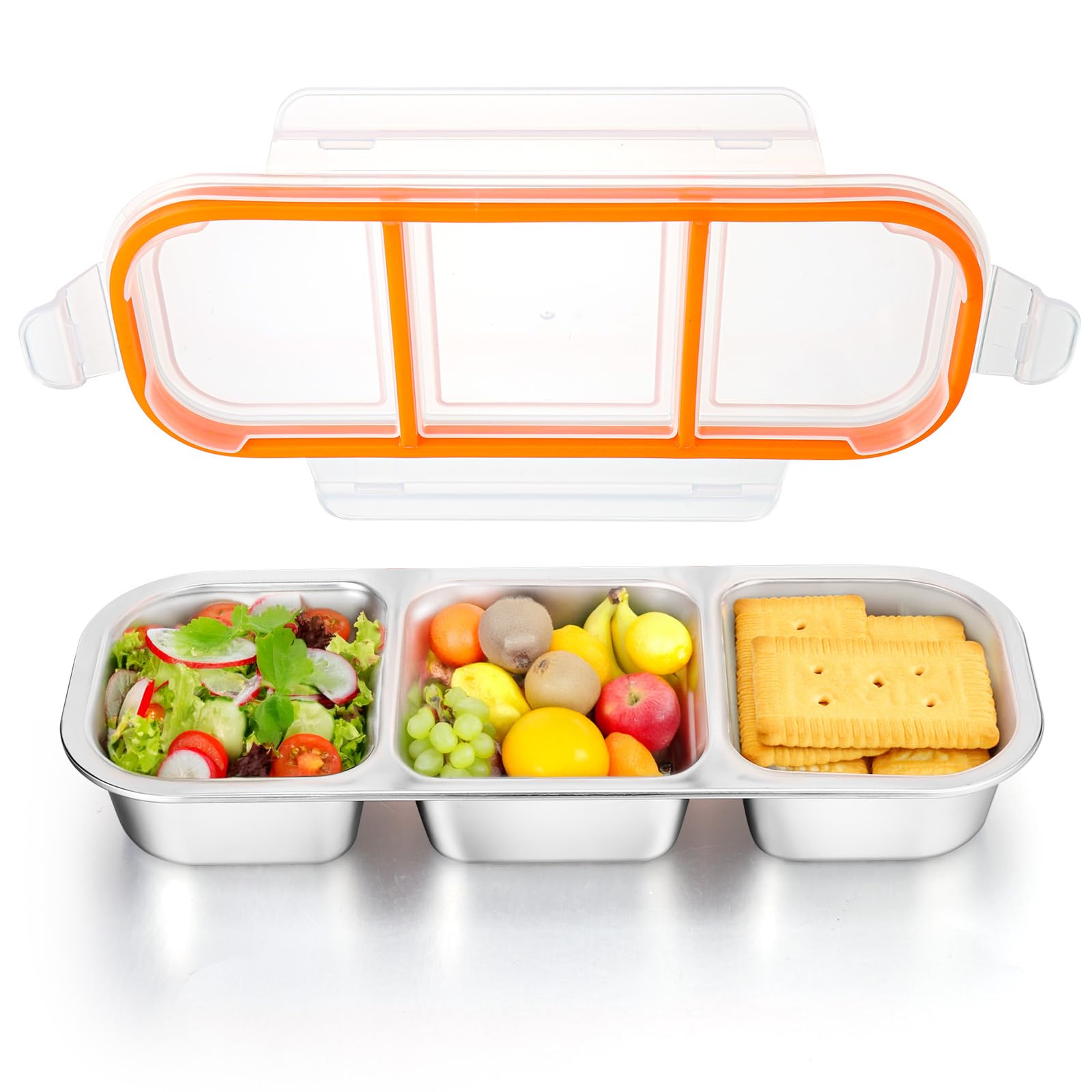 Photo 1 of Palksky Snackle Box Container Stainless Steel, Reusable Snack Containers with Lids, 3 Compartment Divided Food Storage Containers for School, Home, Travel