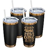 20 oz Tumbler Bulk 4 Pack Stainless Steel Tumbler with Lid and Straw, Double Wall Vacuum Insulated Travel Coffee Mug for Laser Engrave, Powder Coated Cup for Hot and Cold Drinks (Black,4 pack)
