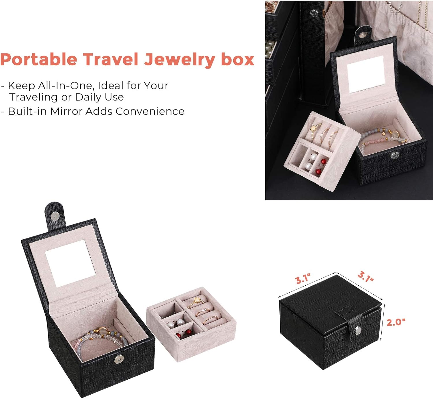 ANWBROAD 6 Tier Huge Jewelry Box Jewelry Organizer Box Display Storage Case Holder with Lock Mirror Girls Jewelry Box for Earrings Rings Necklaces Bracelets Earrings Gift Black Faux Leather UJJB004B: Home & Kitchen