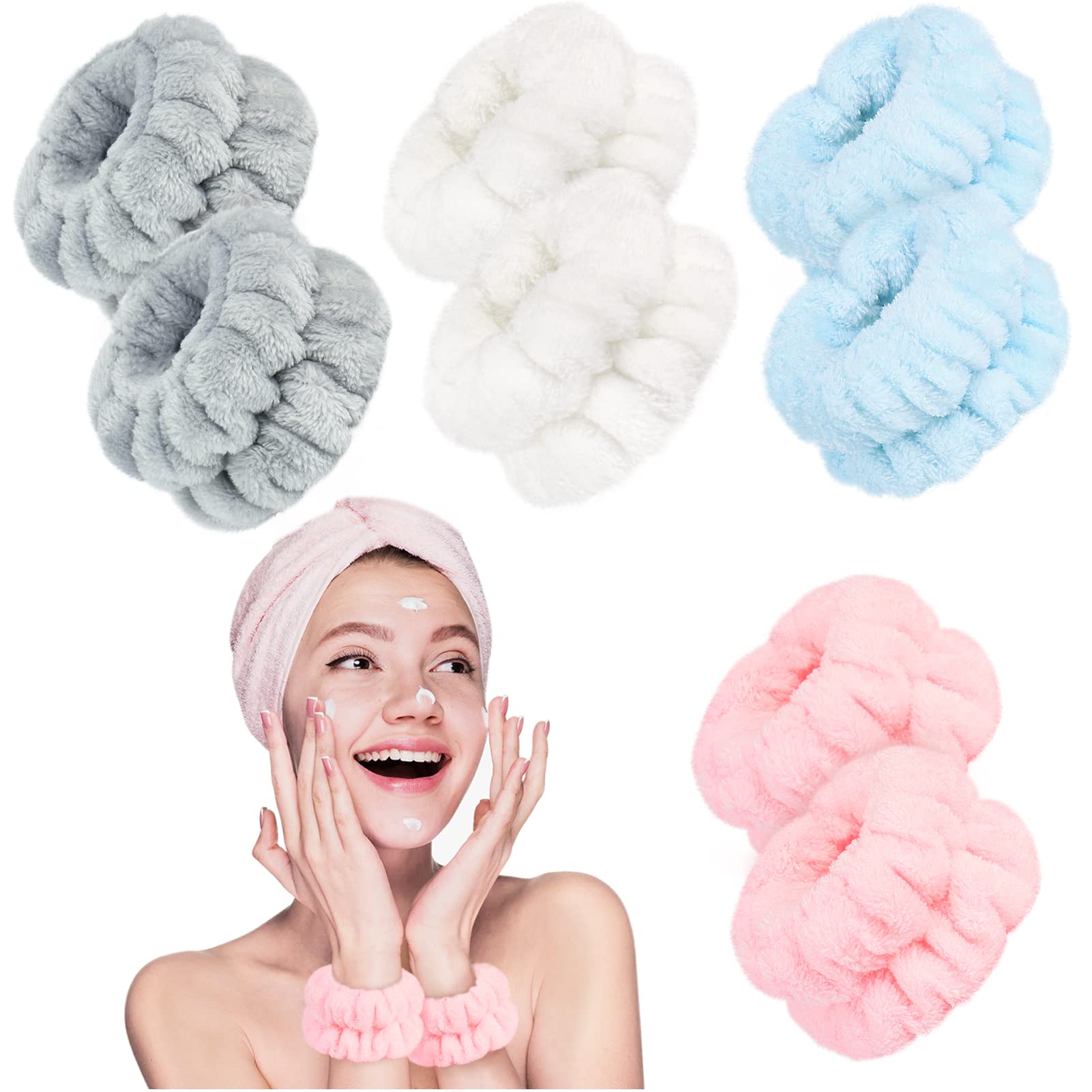 Face Wash Wristbands, 8pcs Microfiber Wrist Wash Bands Soft Absorbent Wrist Towels for Face Washing, Avoid Wetting Your Arms and Sleeves, Stop Your Sink and Floor from Getting Water