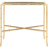 SAFAVIEH Home Collection Chandler Accent Table, Gold Cross Base with Black Glass Top, Fully Assembled (FOX2513A)