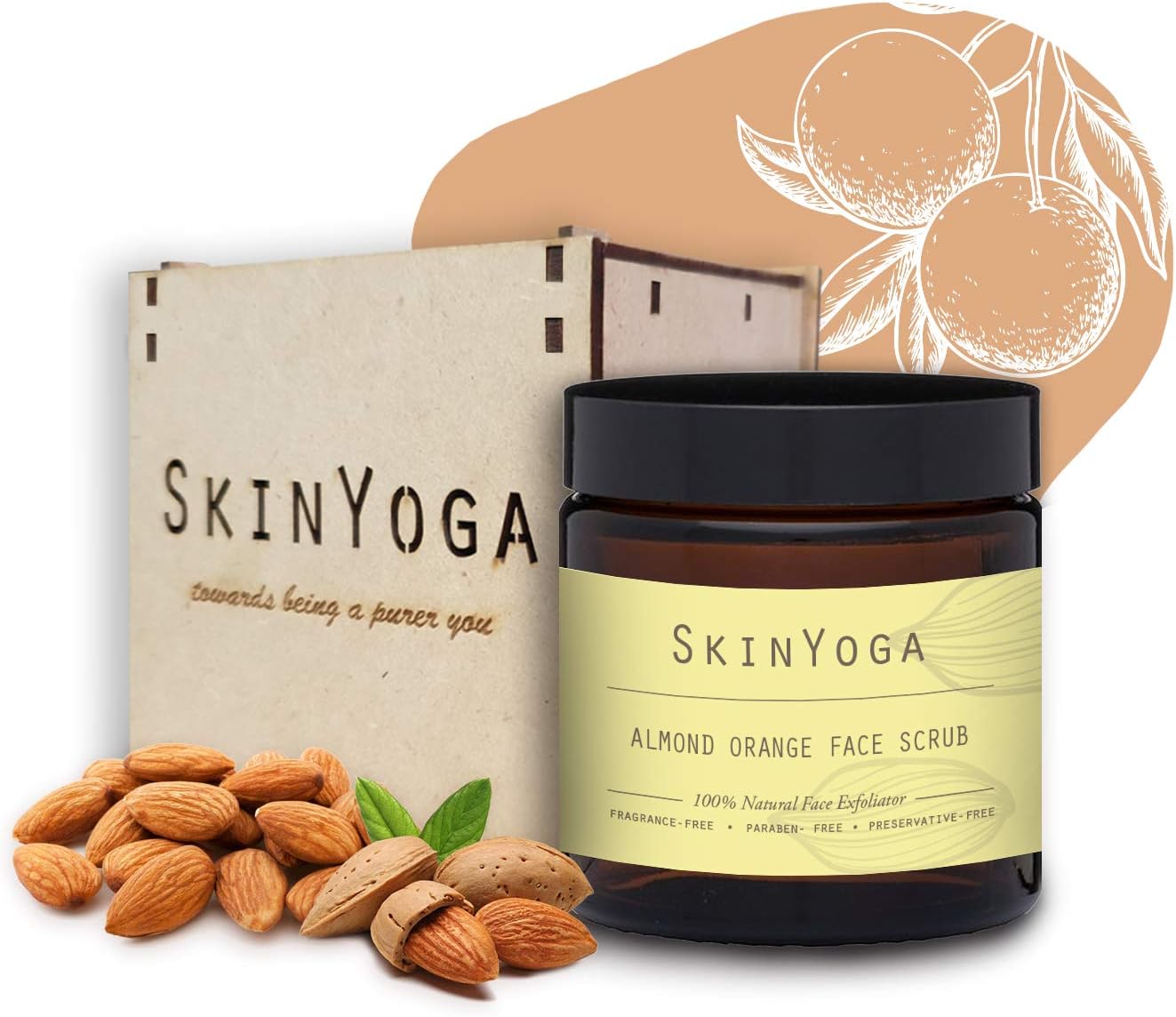 Almond Orange Face Scrub - With Real Almonds and Oranges - 100% Natural, Vegan, Halal product by Skinyoga - Ayurvedic and Herbal