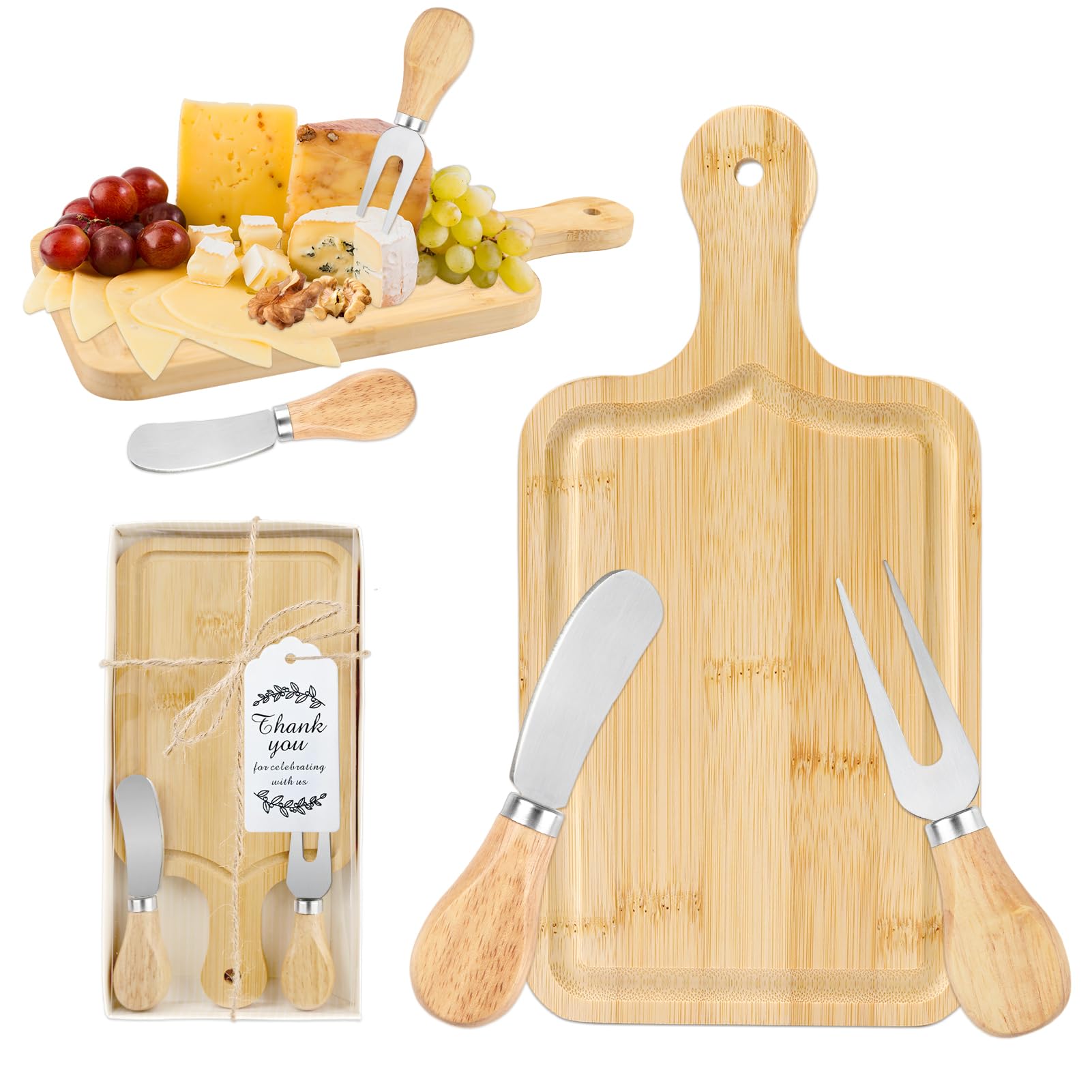 Photo 1 of 1 Set Baby Shower Prize for Game Winners Adults, Bridal Shower Prize for Guests, Cheese Board Gift Set with Wood Mini Charcuterie Board, Knife, Fork, Thank You Card & Gift Box