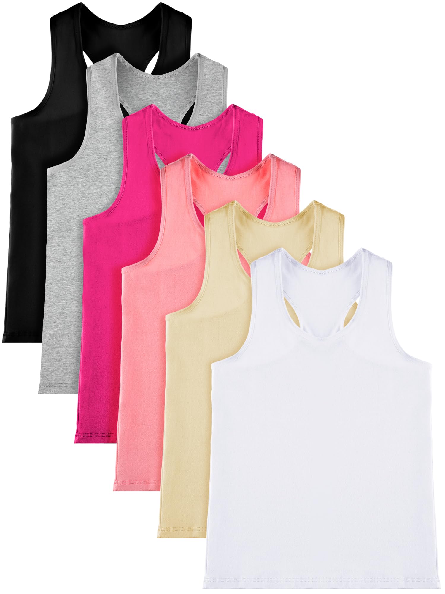Photo 1 of 6 Pieces Girls Tank Top Sleeveless Racer Back Top Camisole Cami Undershirts(Fresh Colors,9-10 Years)