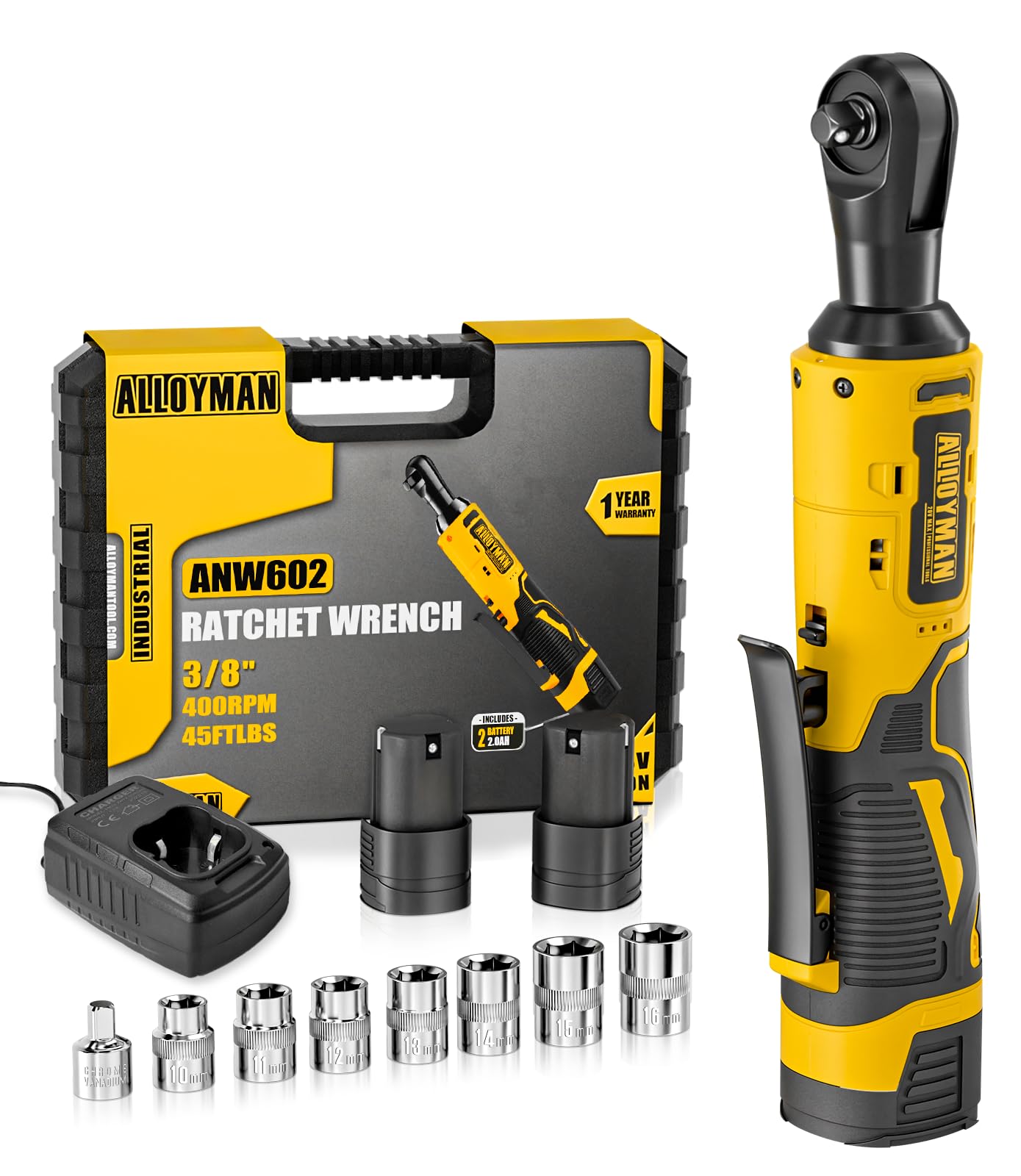 Photo 1 of ************BATTERY DOES NOT CHARGE***********
Alloyman 16.8V Cordless Electric Wrench Kit, 400 RPM 3/8 Inch Power Ratchet Wrench with Variable Speed Trigger 2-Pack 2.0Ah Li-Ion Batteries, 7 Sockets, 1/4in Adapter & 1-Hour Fast Charger