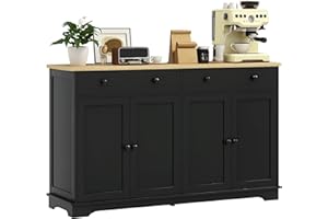 HOMCOM Sideboard Buffet Cabinet with Storage, 55" Kitchen Cabinet with Adjustable Shelves, 2 Drawers and 4 Doors, Coffee Bar 