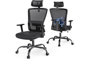 NOBLEWELL Ergonomic Office Chair, Desk Chair with 2D Lumbar Support, Adjustable Headrest Backrest, Computer Mesh Chair with Swivel & Tilt Function