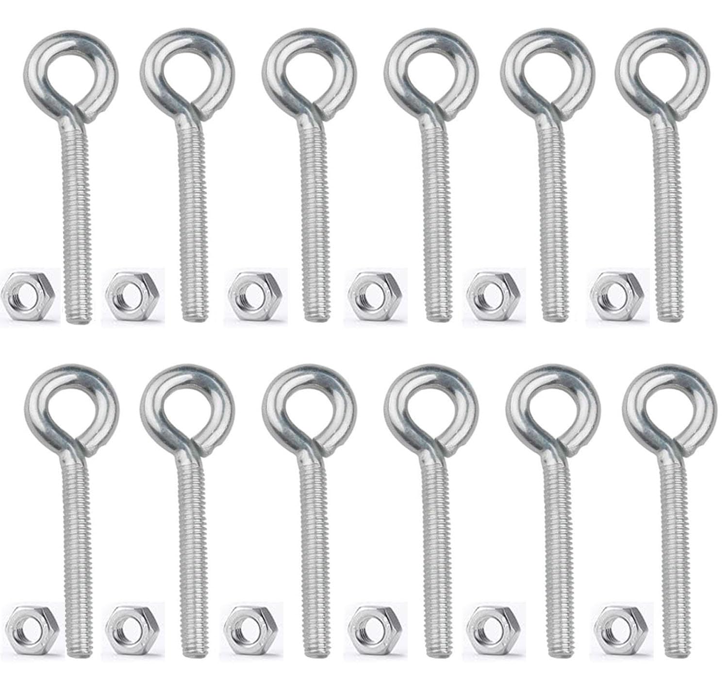 12X Eye Hooks With Hex Nut - M5 Welded Closed Rings, Corrosion Resistant 304 Stainless Steel Rod