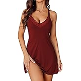 Avidlove Women's Nightgown Sexy Nightwear Modal Sleepwear Babydoll Lace Chemise Nightie V-Neck Full Slip Spaghetti Strap