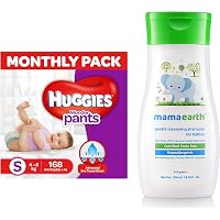 Huggies Wonder Pants Small Size Diapers Monthly Pack (168 Count) & Mamaearth Gentle Cleansing Shampoo for babies (200 ml, 0-5 Yrs)