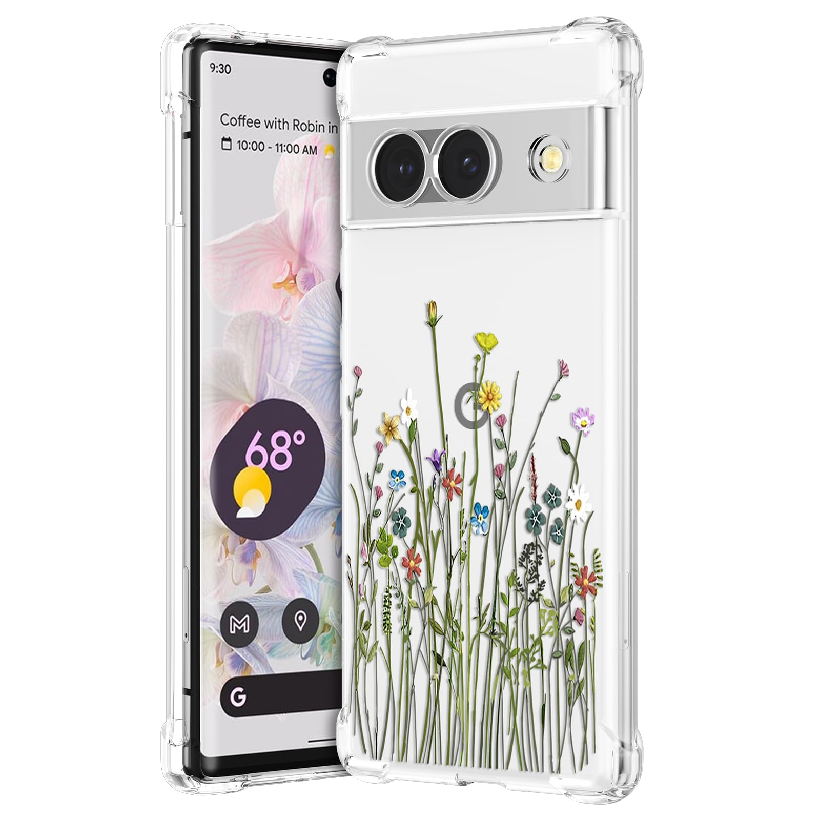 RALEAVO Compatible with Google Pixel 8a Clear Floral Case Girly Soft Slim Bumper Case with Flower Pattern for Pixel 8a-Yellow Flower