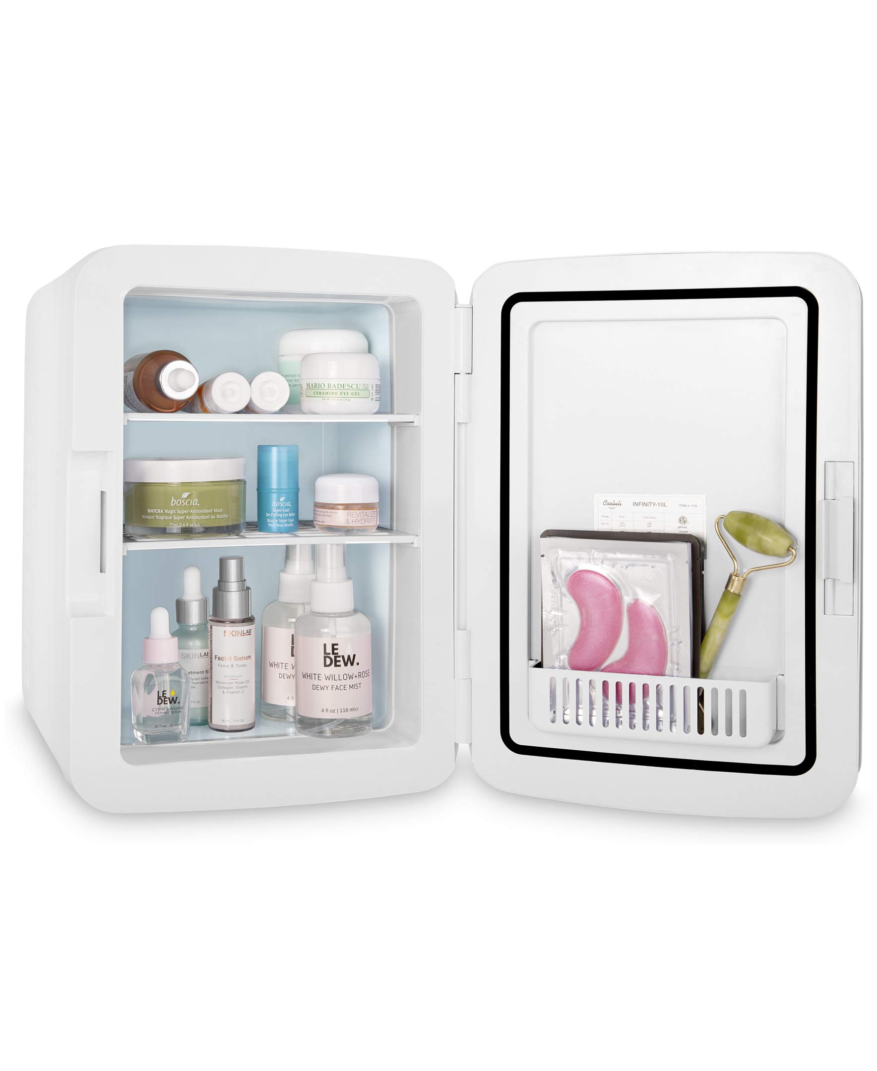 Cooluli 10L Mini Fridge for Bedroom - Car, Office Desk & College Dorm Room - 12v Portable Cooler & Warmer for Food, Drinks, Skincare, Beauty & Makeup - AC/DC Small Refrigerator with Glass Front, Blue