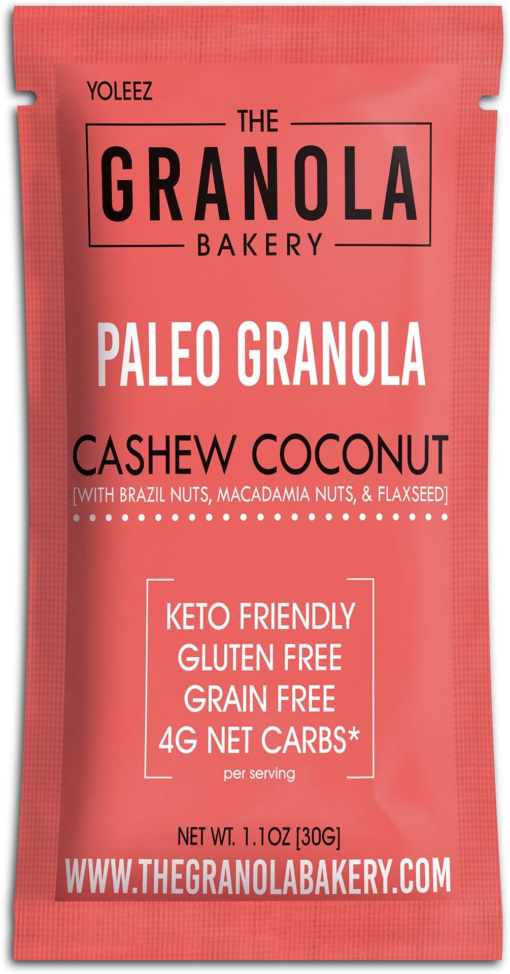 Granola Bakery - Coconut Cashew Paleo Granola - 4g Net Carb, 10 Snack Packets - Grain Free Keto Cereal, Gluten Free, Low Carb, Diabetic Friendly Snacks