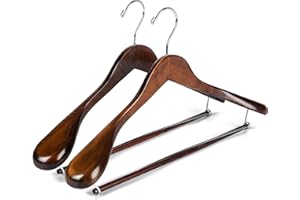 QUALITY HANGERS Luxury Wide Shoulder Wooden Hangers 2 Pack, with Locking Bar, Smooth Retro Finish Wood Suit Hanger Coat Hanger for Closet, Holds Up to 20lbs, 360° Swivel Hook, for Jacket, Dress Heavy Clothes Hangers