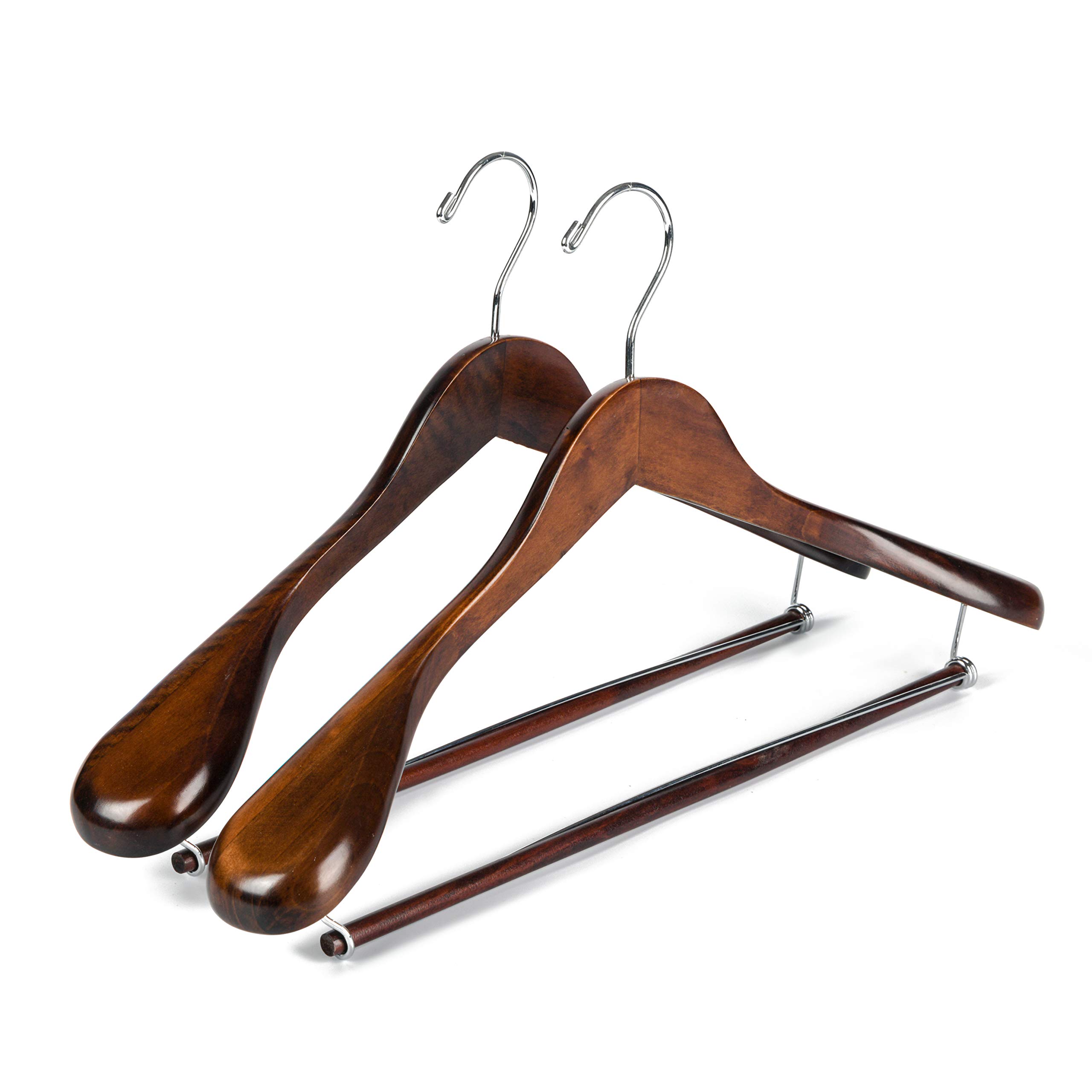 Buy Luxury Wide Shoulder Wooden Hangers 2 Pack, with Locking Bar, Smooth Retro Finish Wood Suit
