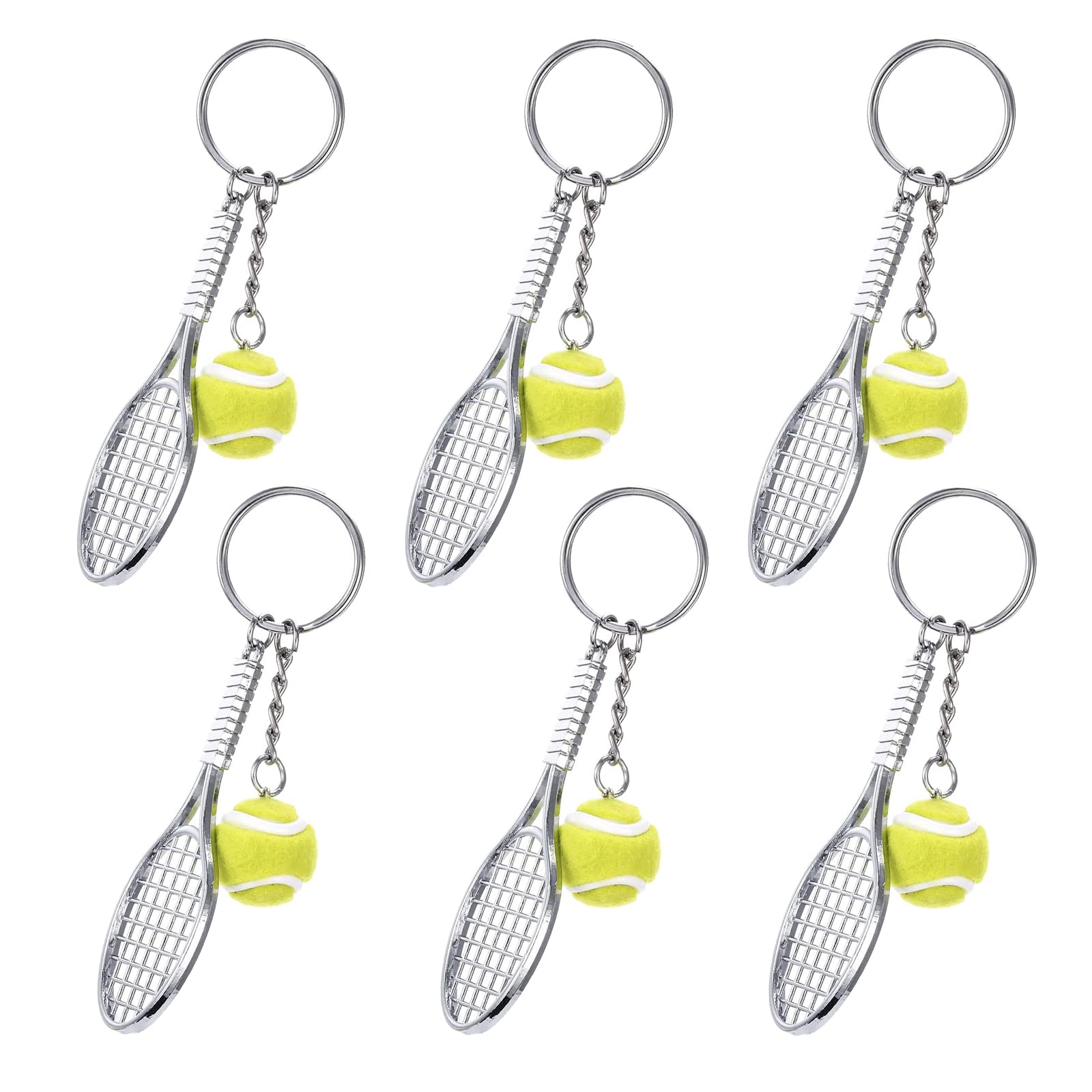 EQLEF Tennis Racket Keychain, Creative Metal Keychain Sport Keyring Tennis Ball Keyring (6 Pcs)