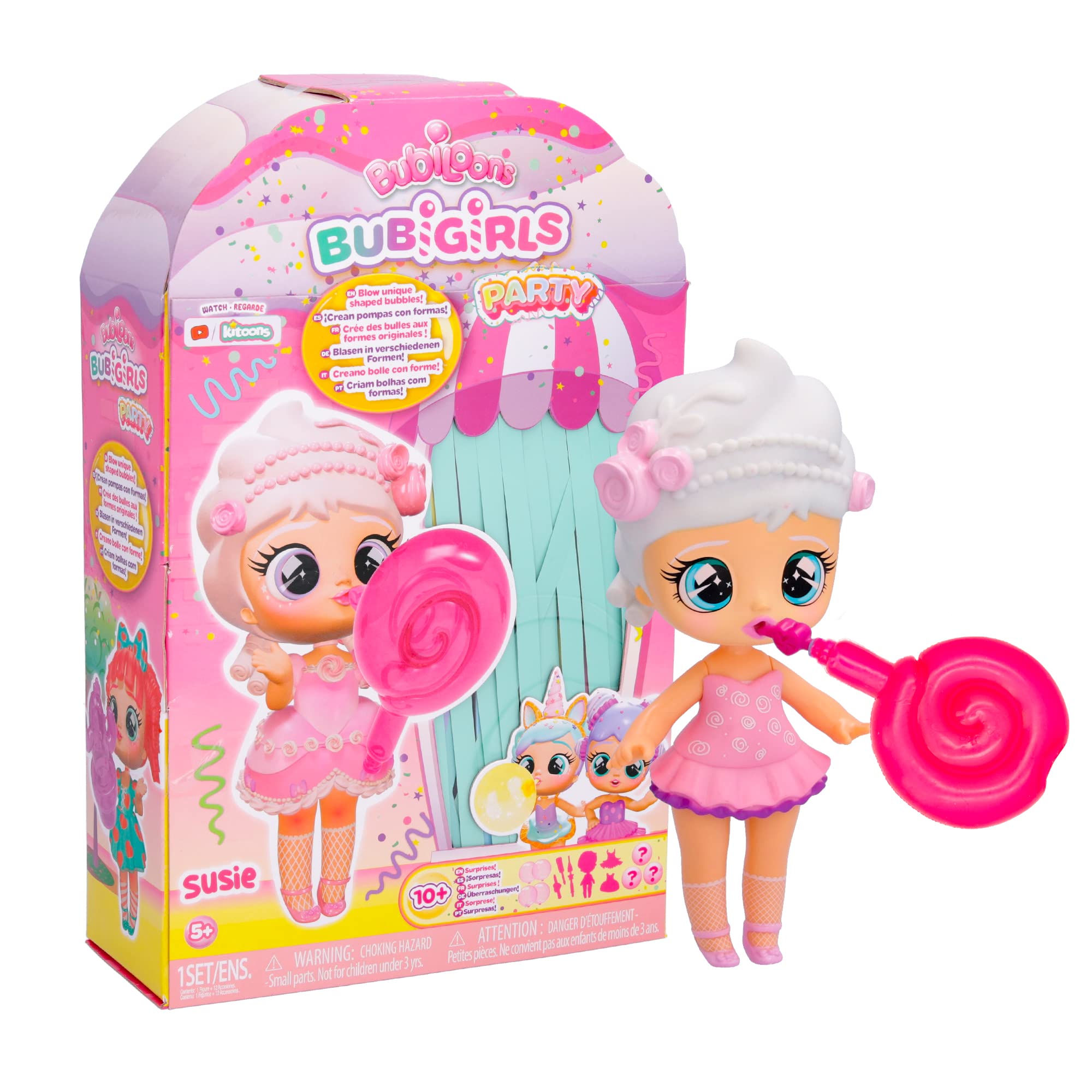 IMC Toys BUBIGIRLS Susie | Collectible surprise doll to Dress Up that inflates Balloons with 12 Accessories - Gift toy for kids +5 Years