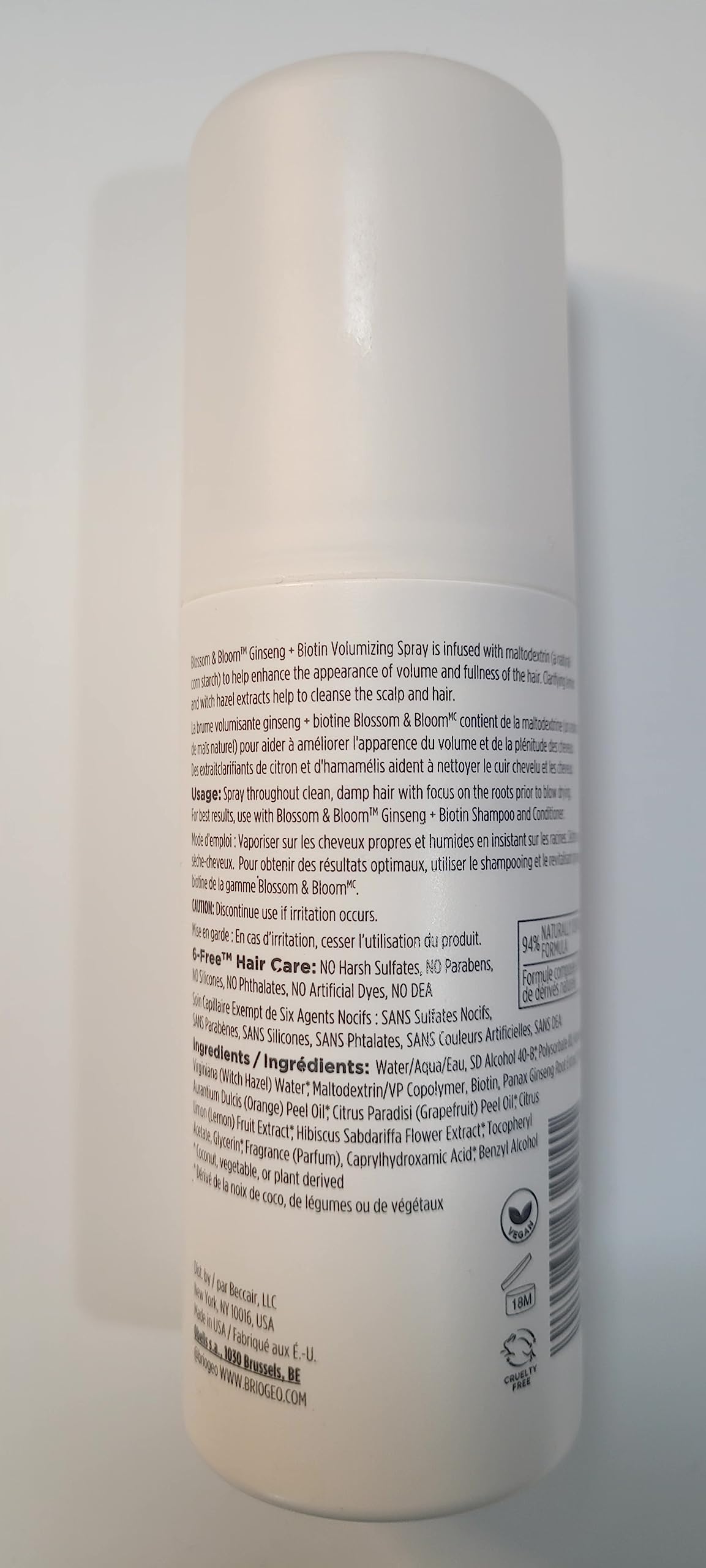 Briogeo Blossom and Bloom Ginseng and Biotin Volumizing Spray, Volumizing Styler for Fine, Thin, Limp Hair, Vegan, Phalate & Paraben-Free, 5 oz