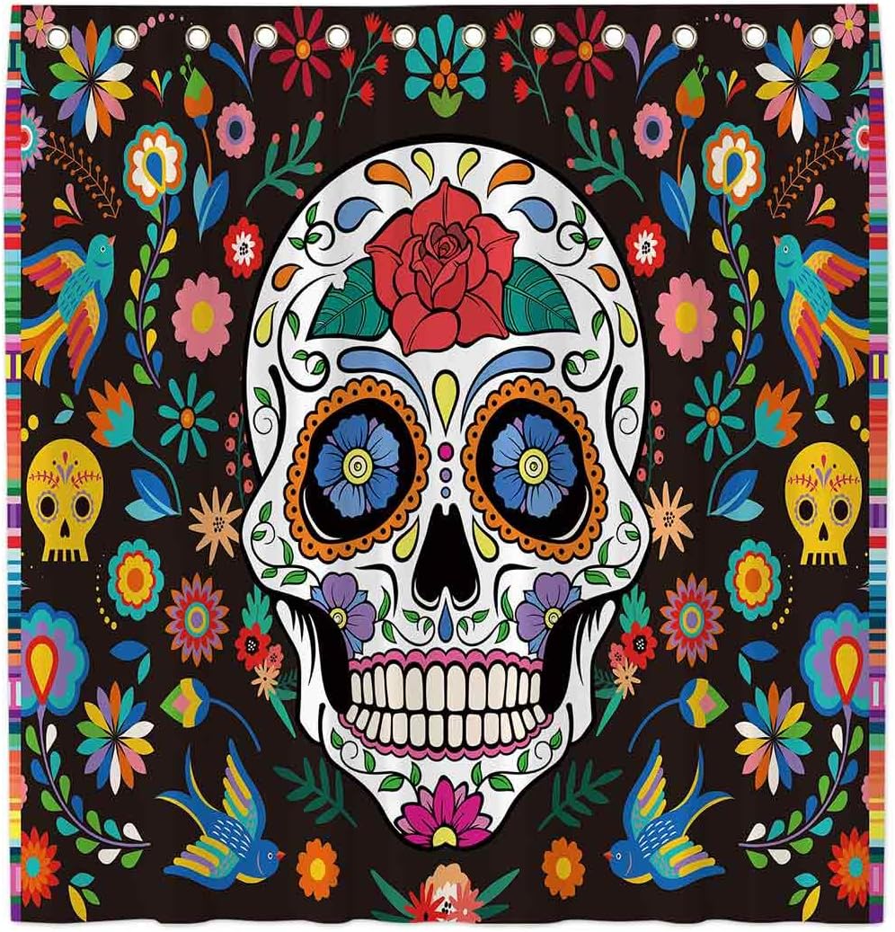 Amazon Com Allenjoy 72x72 Inch Day Of The Dead Sugar Skull Shower Curtain For Bathroom Set Mexican Fiesta Home Bath Decor Decoration Customizable Durable Waterproof Fabric Machine Washable Curtains With 12 Hooks Kitchen