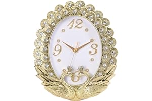 NOENNULL Peacock Wall Clock Battery Operated Silent Non Ticking Decorative Peacock Clock for Office Home Kitchen Living Room 
