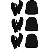 6-Pack Winter Knit Beanies Gloves Set, Stretchy Unisex Men Women Toboggan Skull Cap