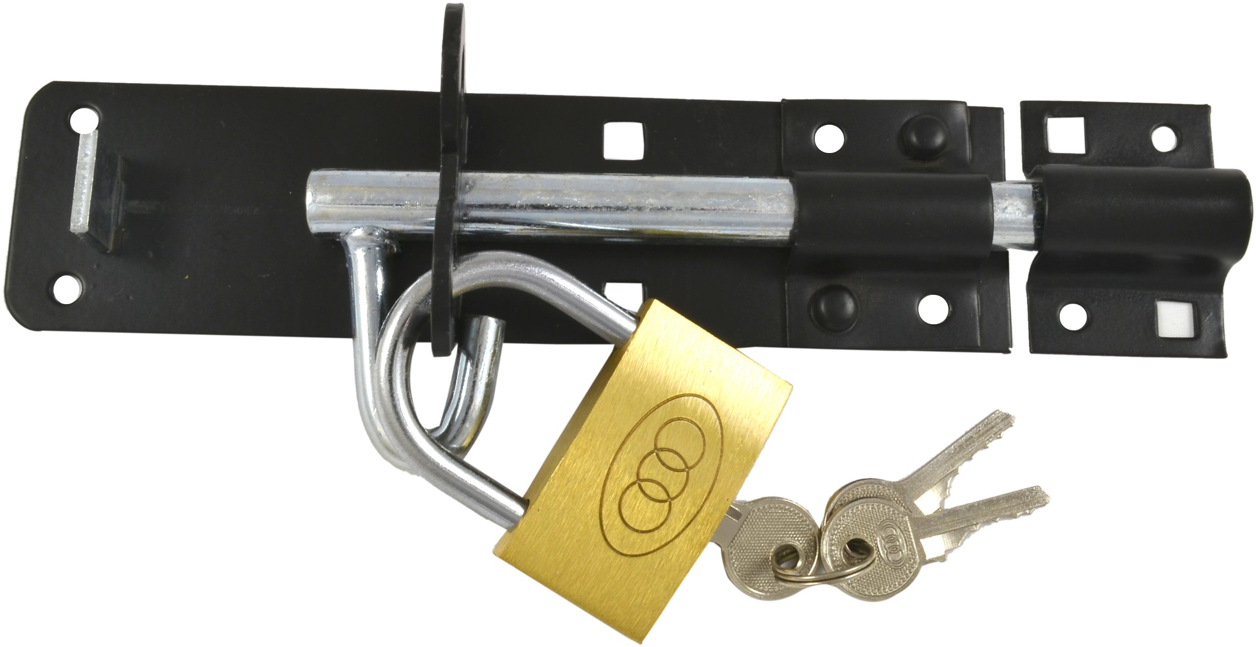 Merriway® BH00954 150mm Heavy Duty Padbolt Japanned Complete with Brass Padlock - Black