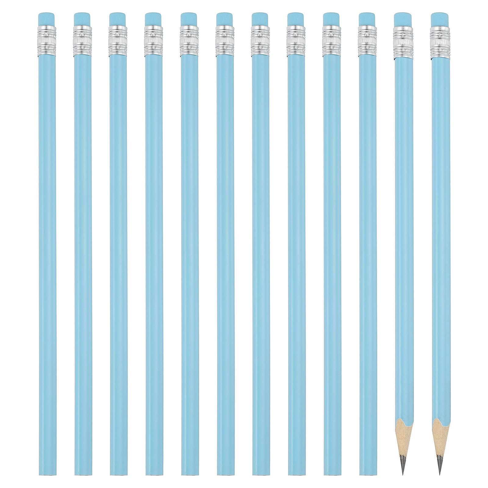 PATIKIL Round Pencils, 12 Pack Triangle HB Graphite Pencil Woodcase Wooden Pencils with Eraser for Classroom Office Writing Drawing Supplies, Blue