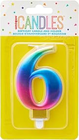 Unique Metallic Rainbow Number 6 Birthday Candle 3D Topper view 3
